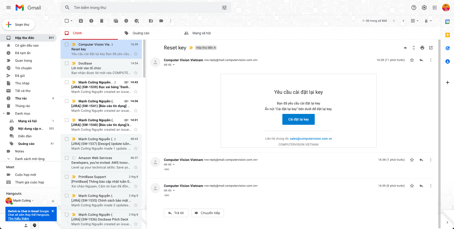 email gửi về